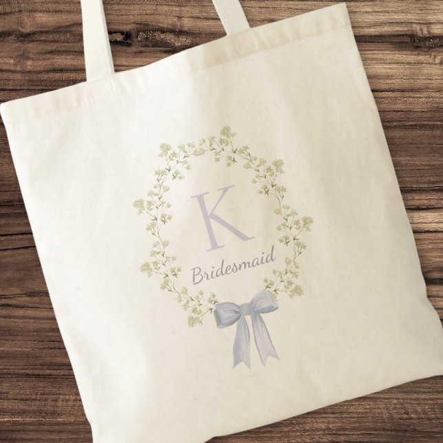 Elegant Personalized Initial Floral Bow Bridesmaid Tote Bag (Creator Uploaded)
