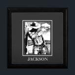 Elegant Personalized Jewelry Box Western Male Art<br><div class="desc">Elegant Personalized Jewelry Box Western Cowboy Bodybuilder Art. Cool wooden trinket jewelry box with original fine art drawing of a handsome masculine cowboy bodybuilder, printed on the wooden keepsake jewelry box. Click image to customize it quickly and easily. 30 Day Money Back Guarantee. Elegant Personalized Jewelry Box Western Male Art,...</div>