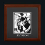 Elegant Personalized Keepsake Box Western Cowboy<br><div class="desc">Elegant Personalized Keepsake Box Western Cowboy. Cool wooden keepsake trinket jewelry organizer box with original fine art drawing of a handsome masculine cowboy, printed on the wooden keepsake box. Click image to customize it quickly and easily. 30 Day Money Back Guarantee. Elegant Personalized Keepsake Box Western Cowboy, created by artist...</div>