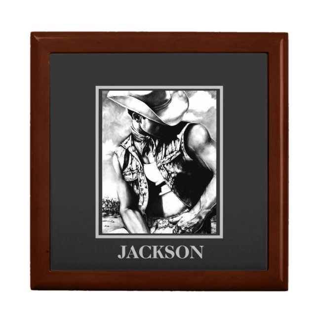 Elegant Personalized Keepsake Box Western Cowboy (Front)