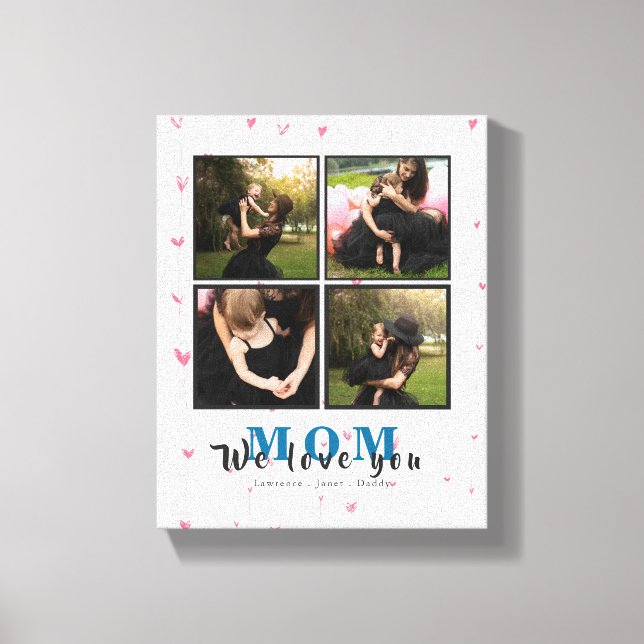 Elegant Personalized Love You Mom 4 Family Photo Canvas Print (Front)
