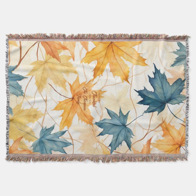 Elegant Personalized Maple Leaves Thanksgiving Throw Blanket (Front)