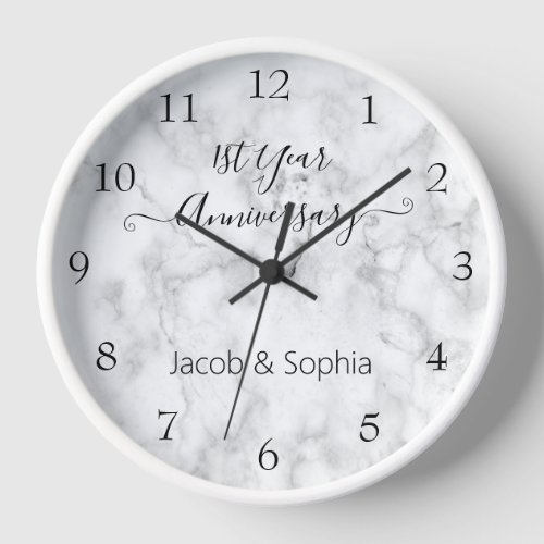 Elegant Personalized Marble Anniversary Wedding Clock