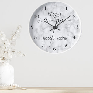 Elegant Personalized Marble Anniversary Wedding Clock