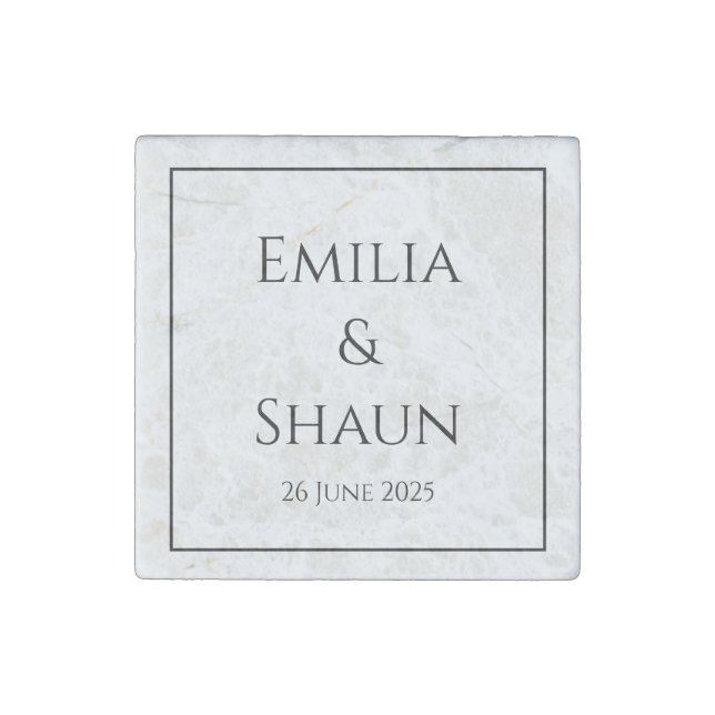 Elegant Personalized Marble Magnet Wedding Favor (Front)