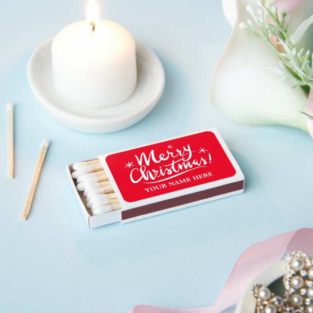 Elegant personalized Merry Christmas matchboxes (Insitu)
