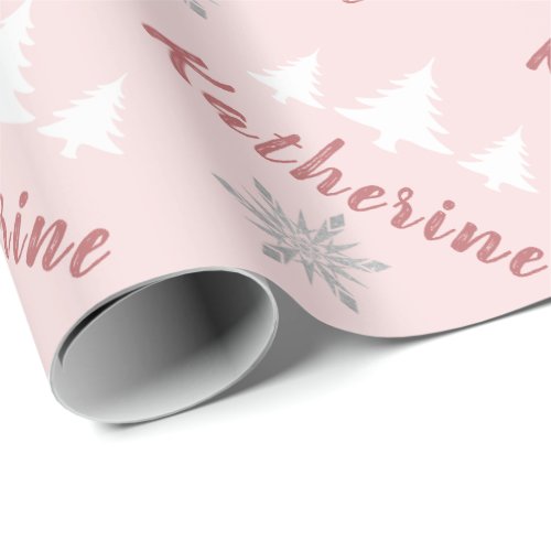 Elegant Personalized Merry Christmas Snowflakes Wrapping Paper