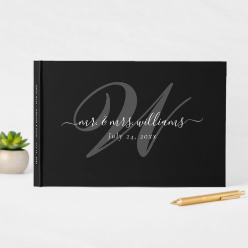 Elegant Personalized Modern Black Monogram Wedding Guest Book