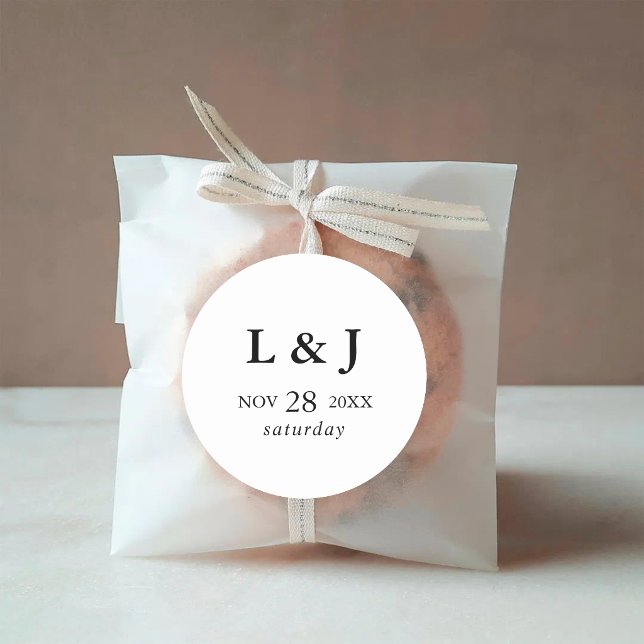 Elegant Personalized Modern Calligraphy Wedding Classic Round Sticker (Personalized calligraphy wedding sticker adds elegant style to favors and gifts.)