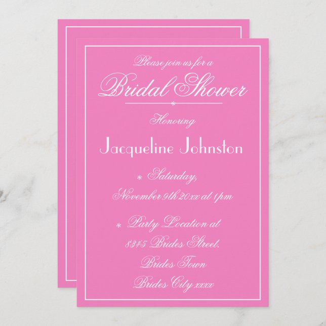 Elegant Personalized Modern Classic Bridal Shower Invitation (Front/Back)