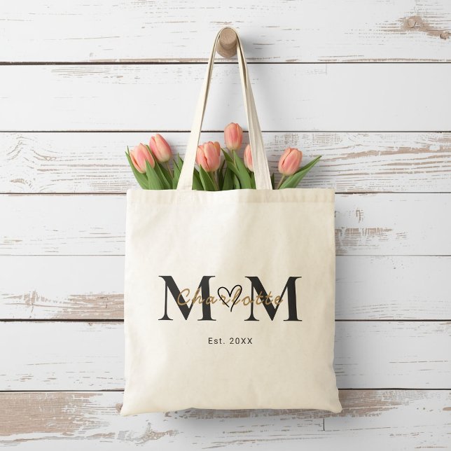 Elegant Personalized Mom Name Est Year Tote Bag (Creator Uploaded)