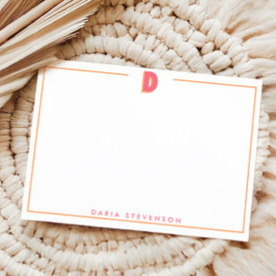 Elegant Personalized Monogram 3D Letter D Initial Note Card
