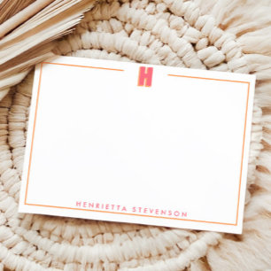 Elegant Personalized Monogram 3D Letter H Initial  Note Card