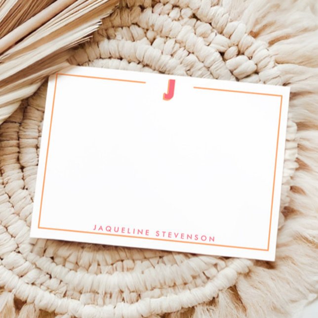 Elegant Personalized Monogram 3D Letter J Initial  Note Card (Creator Uploaded)