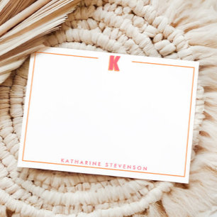 Elegant Personalized Monogram 3D Letter K Initial  Note Card