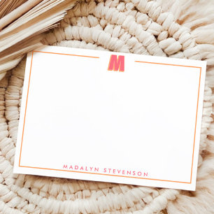 Elegant Personalized Monogram 3D Letter M Initial Note Card