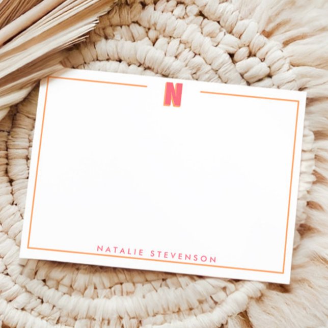 Elegant Personalized Monogram 3D Letter N Initial  Note Card (Creator Uploaded)