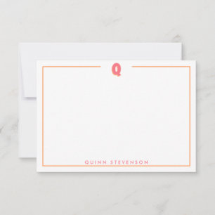 Elegant Personalized Monogram 3D Letter Q Initial Note Card