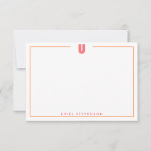 Elegant Personalized Monogram 3D Letter U Initial Note Card