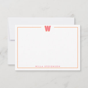 Elegant Personalized Monogram 3D Letter W Initial Note Card