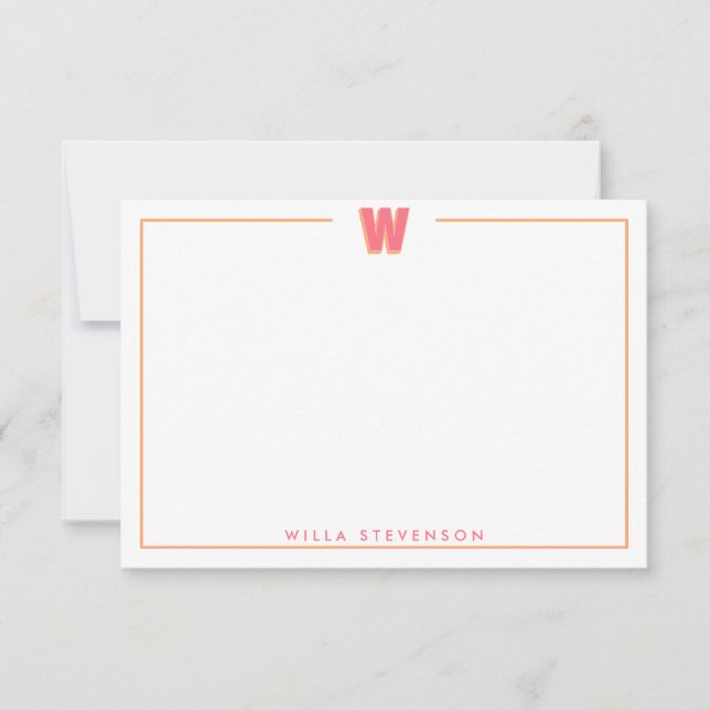 Elegant Personalized Monogram 3D Letter W Initial  Note Card (Front)