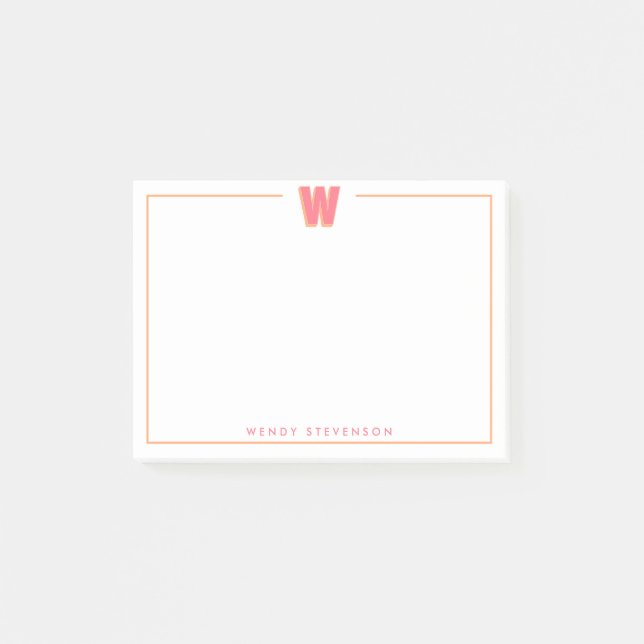 Elegant Personalized Monogram 3D Letter W Initial  Post-it Notes (Front)