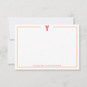 Elegant Personalized Monogram 3D Letter Y Initial Note Card