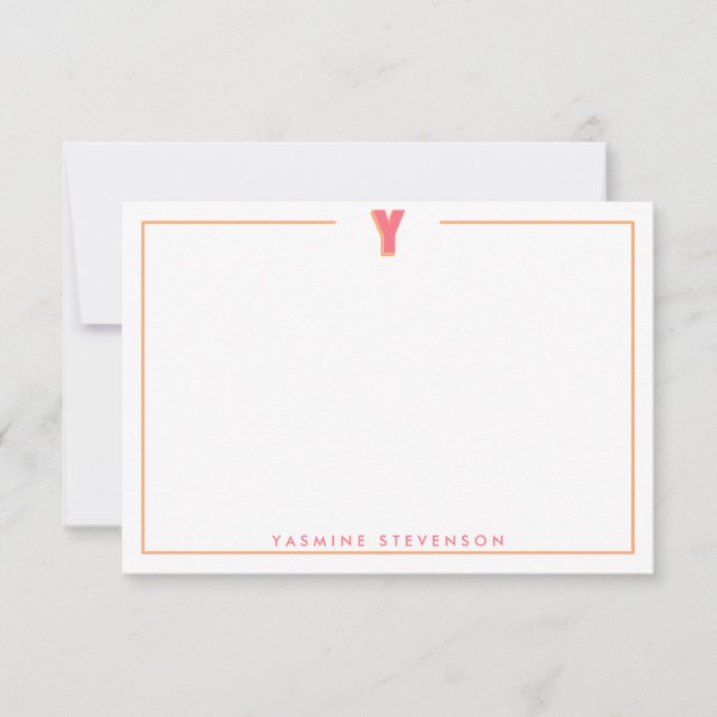 Elegant Personalized Monogram 3D Letter Y Initial  Note Card (Front)