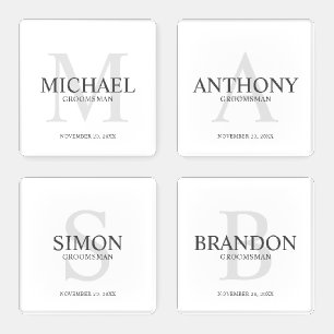 Elegant Personalized Monogram and Name Groomsmen Coaster Set