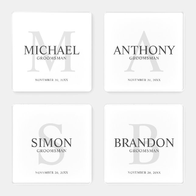 Elegant Personalized Monogram and Name Groomsmen Coaster Set (Set)