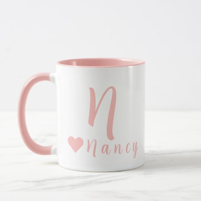 Elegant Personalized Monogram and Name in Pink Mug (Left)