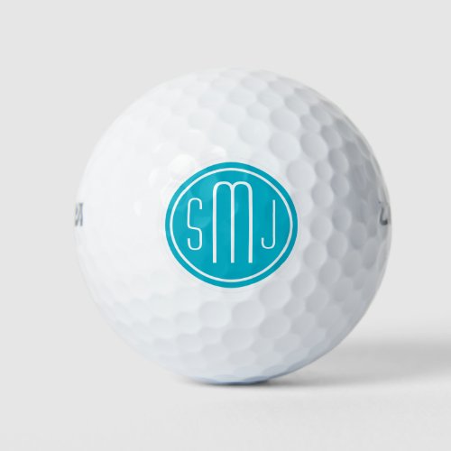 Elegant Personalized Monogram and Scuba Blue Frame Golf Balls