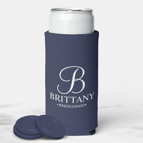 Elegant Personalized Monogram Bridesmaid Seltzer Can Cooler