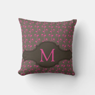 Elegant Personalized Monogram Brown Pink Pattern Throw Pillow