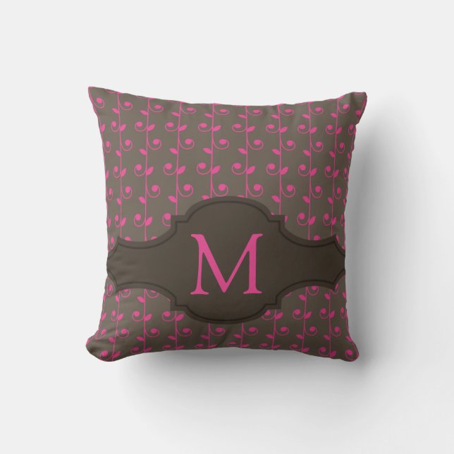 Elegant Personalized Monogram Brown Pink Pattern Throw Pillow (Front)