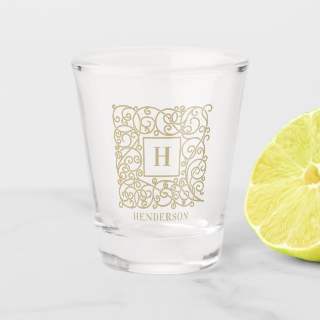 Elegant Personalized Monogram Family Name Initial Shot Glass (Front)