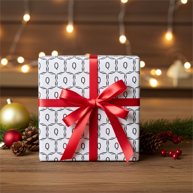 Elegant Personalized Monogram in Black and White  Wrapping Paper (Creator Uploaded)