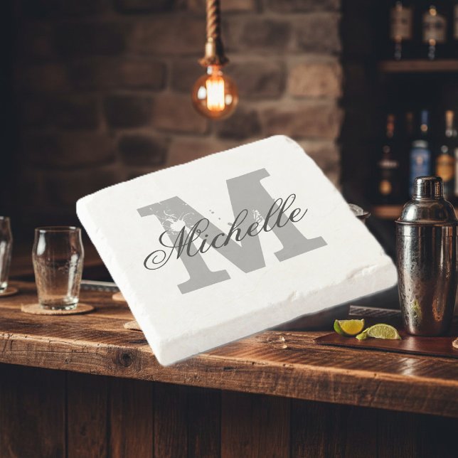 Elegant personalized monogram letter stone coaster (Monogrammed stone coaster)