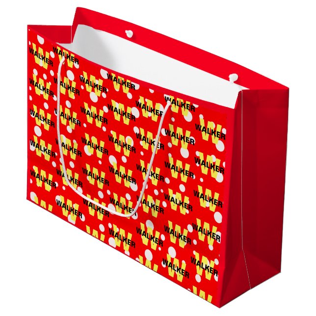 Elegant Personalized Monogram Name Bright Red Large Gift Bag (Front Angled)