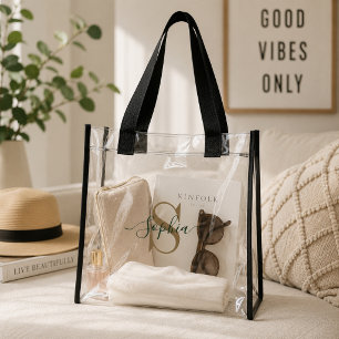Elegant Personalized Monogram Name Clear Tote Bag