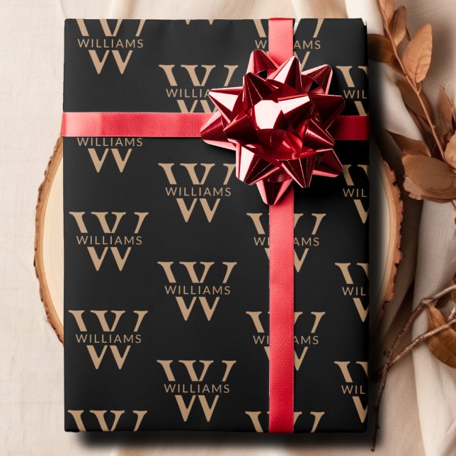 Elegant Personalized Monogram Name Custom Black Wrapping Paper (Elegant Personalized Monogram Name Custom Black Wrapping Paper)