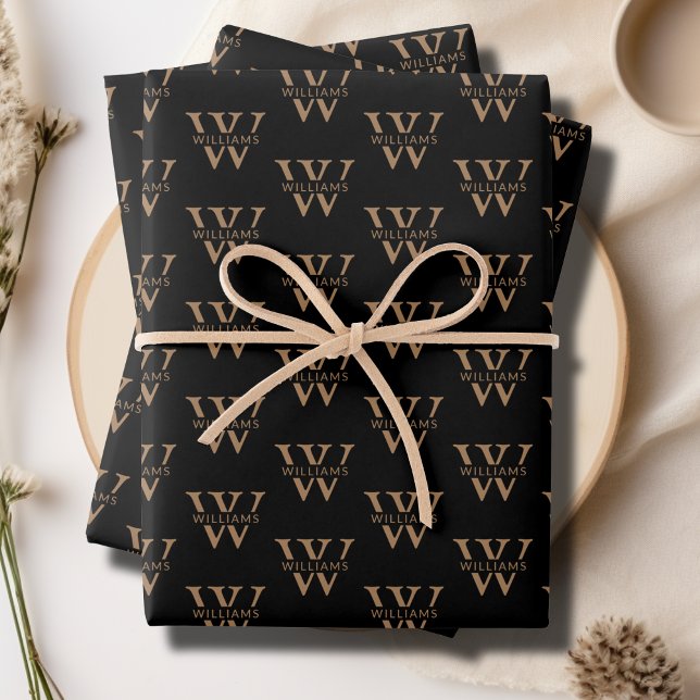 Elegant Personalized Monogram Name Custom Black Wrapping Paper Sheets (Elegant Personalized Monogram Name Custom Black Wrapping Paper Sheets)