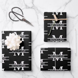 Elegant Personalized Monogram Name Custom Wrapping Paper Sheets