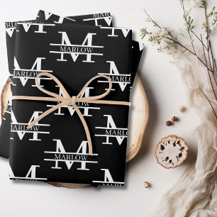 Elegant Personalized Monogram Name Custom Wrapping Paper Sheets
