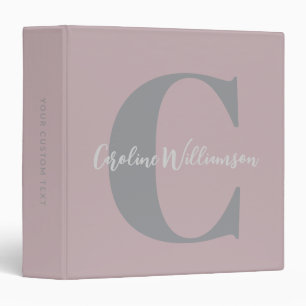 Elegant Personalized Monogram Name Modern Mauve 3 Ring Binder