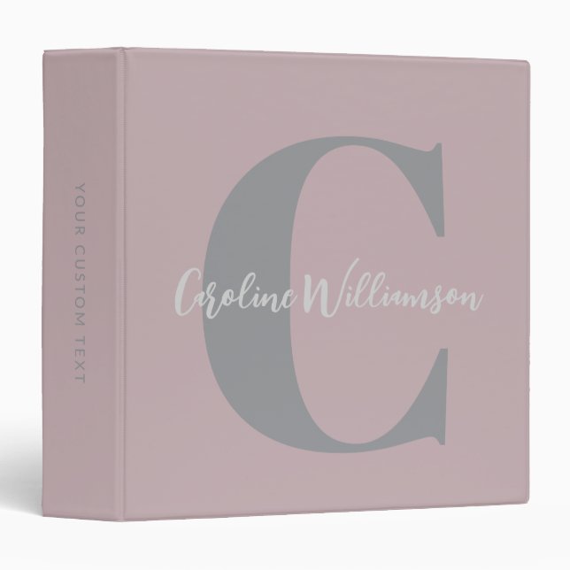 Elegant Personalized Monogram Name Modern Mauve 3 Ring Binder (Front/Spine)