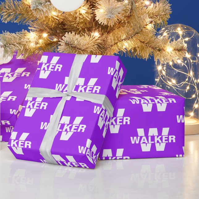 Elegant Personalized Monogram Name - Purple Gift  Wrapping Paper (Holidays)