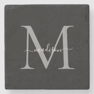 Elegant Personalized Monogram & Name Stone Coaster