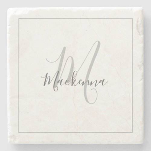 Elegant Personalized Monogram Name Stylish Script Stone Coaster