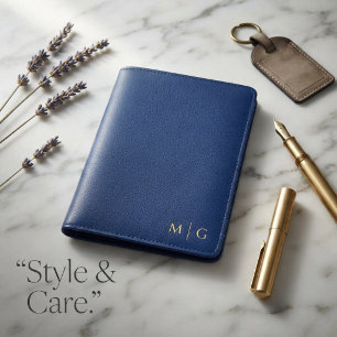 Elegant Personalized Monogram Navy Blue Passport Holder